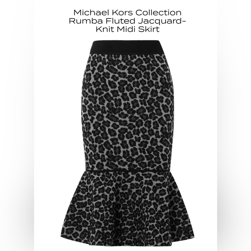 Michael Kors Collection - Leopard Print Black & Gray MIDI Skirt - size Med - NWT